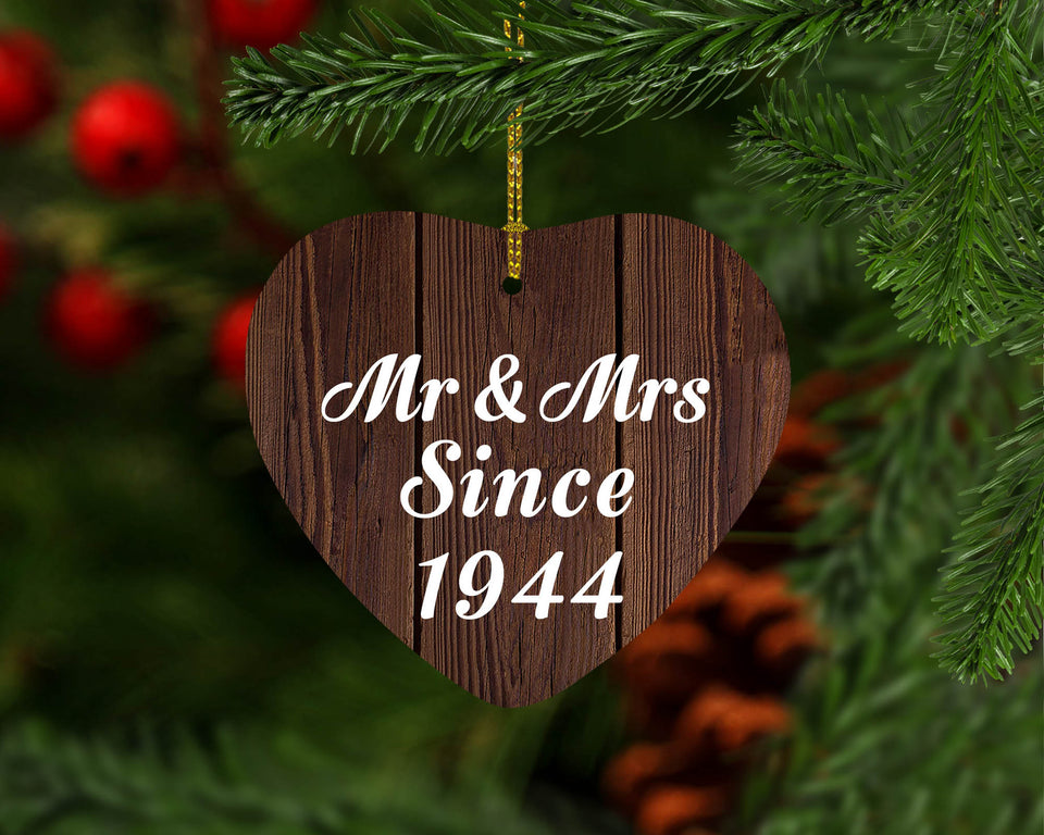 80th Anniversary Mr & Mrs Since 1944 - Heart Ornament D