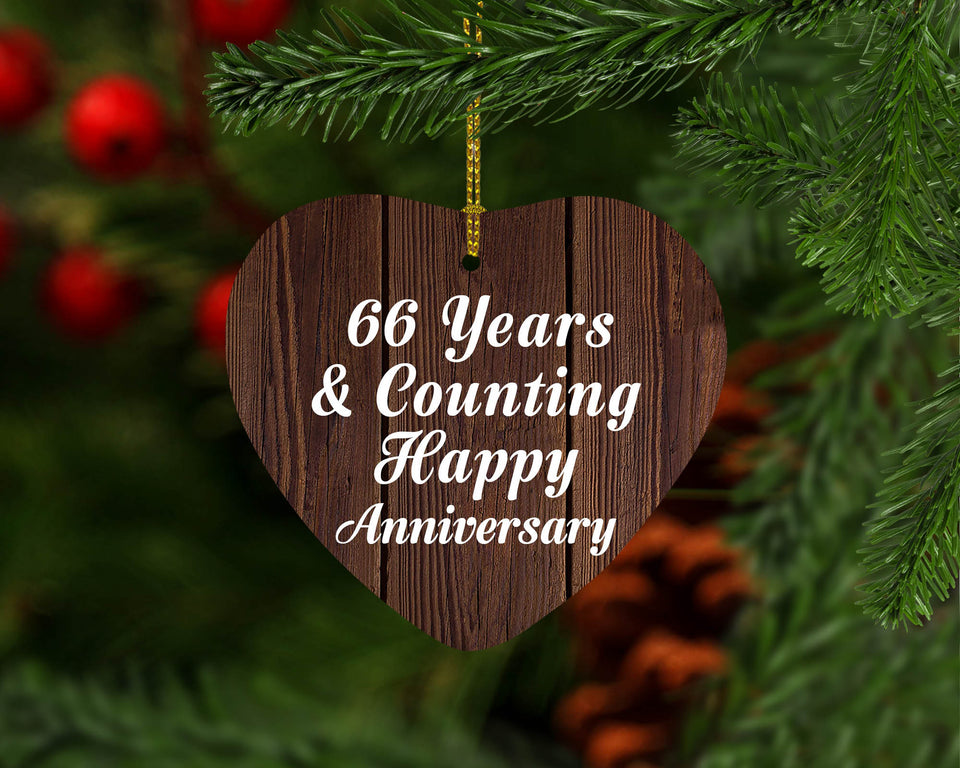 Happy 66th Anniversary 66 Years & Counting - Heart Ornament D