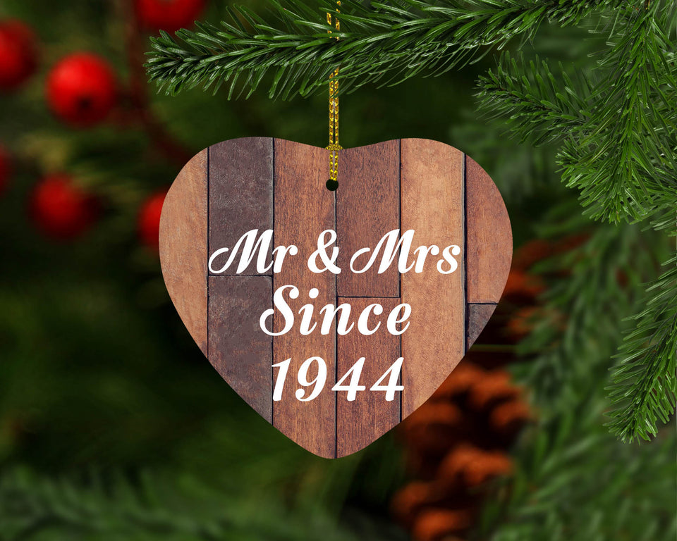 80th Anniversary Mr & Mrs Since 1944 - Heart Ornament E