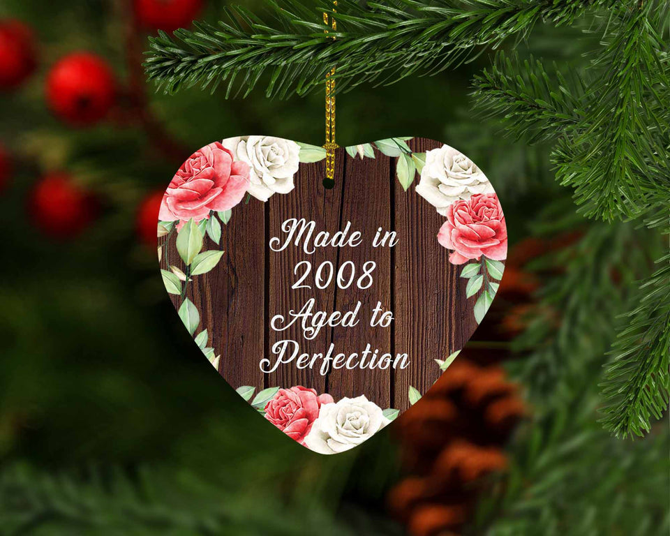 16th Birthday Made In 2008 Aged To Perfection - Heart Ornament A