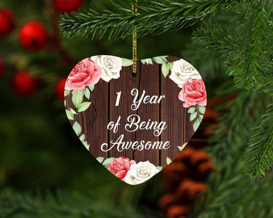 1st Birthday 1 Year Of Being Awesome - Heart Ornament A