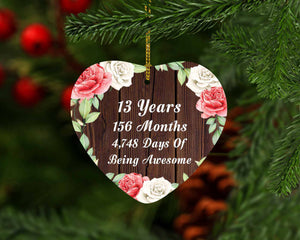 13th Birthday 13 Years 156 Months 4,748 Days Of Awesome - Heart Ornament A