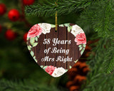58th Anniversary 58 Years Of Being Mrs Right - Heart Ornament A