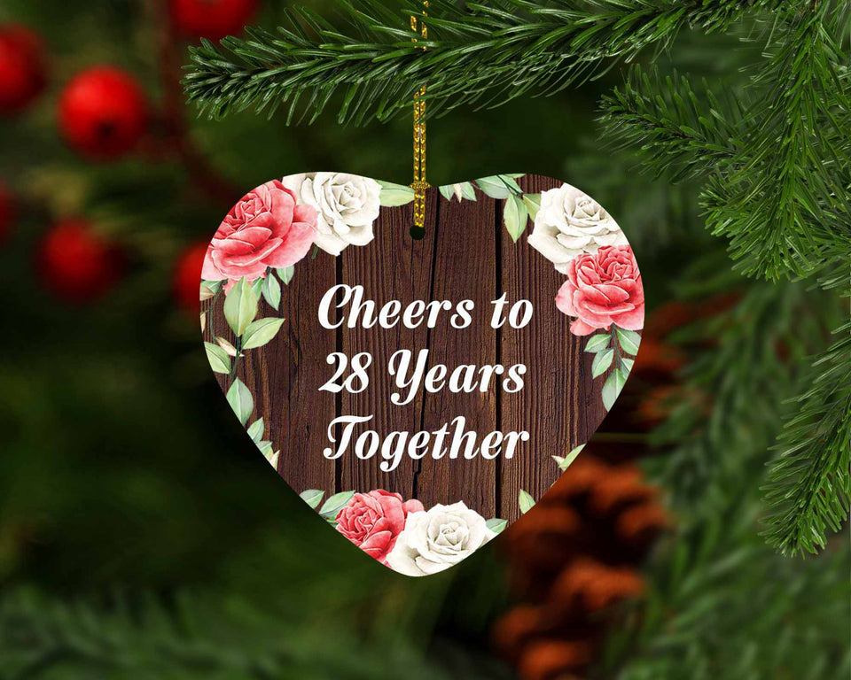 28th Anniversary Cheers To 28 Years Together - Heart Ornament A
