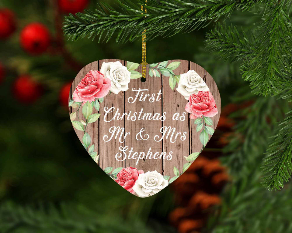 First Christmas As Mr & Mrs Stephens - Heart Ornament B