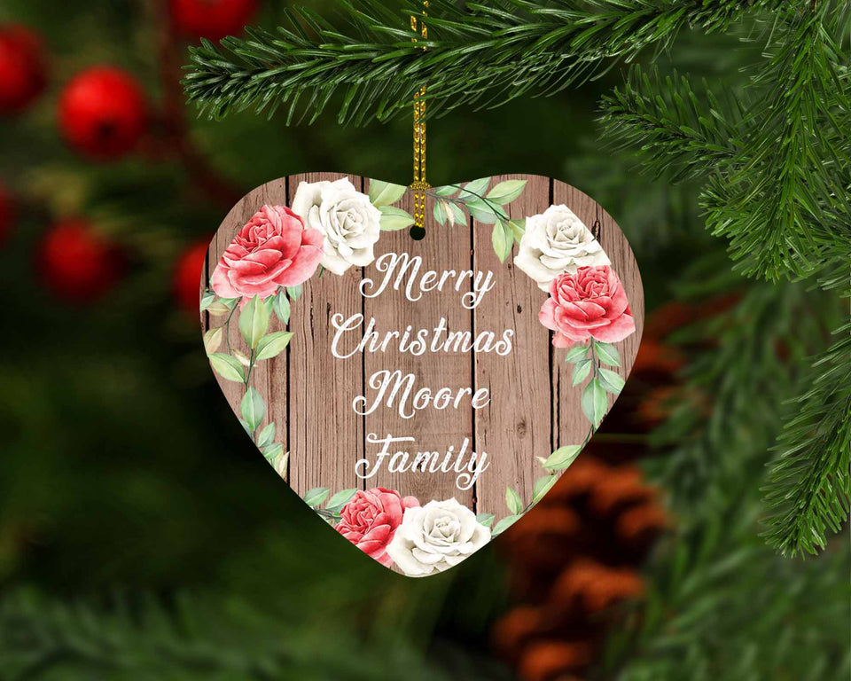 Merry Christmas Moore Family - Heart Ornament B