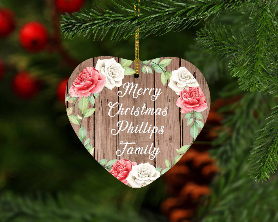 Merry Christmas Phillips Family - Heart Ornament B