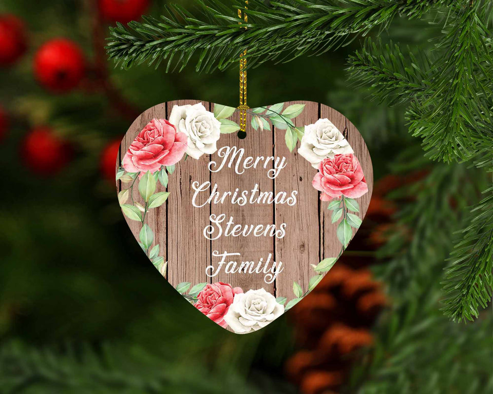 Merry Christmas Stevens Family - Heart Ornament B
