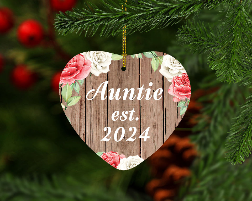 Auntie Established Est. 2024 - Heart Ornament B