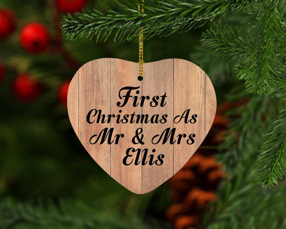 First Christmas As Mr & Mrs Ellis - Heart Ornament C