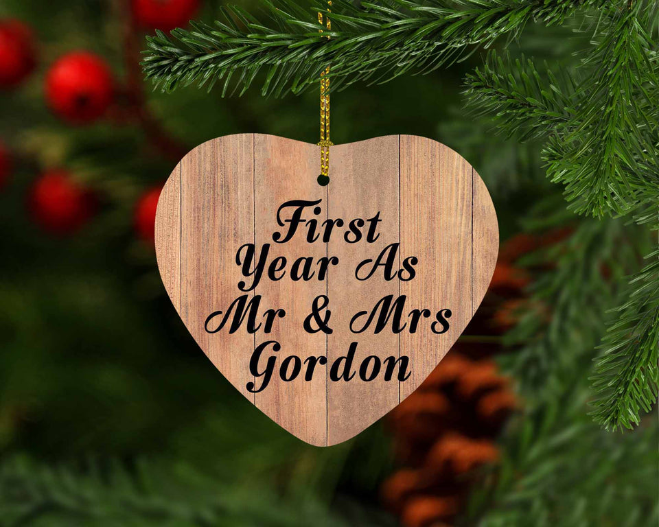 First Year As Mr & Mrs Gordon - Heart Ornament C