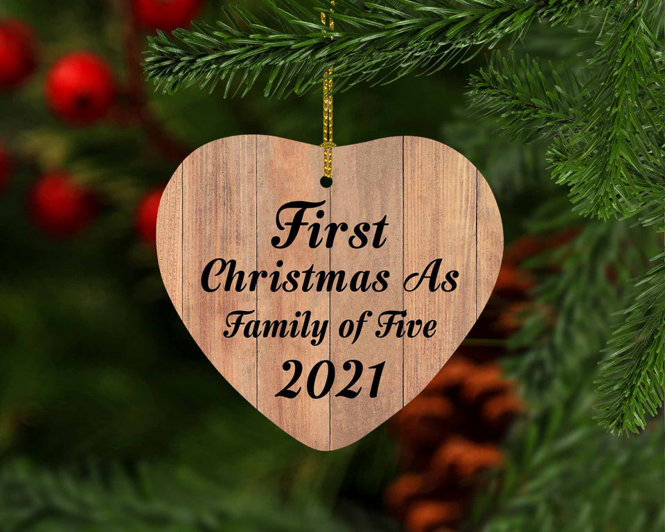 First Christmas As Family Of Five 2021 - Heart Ornament C