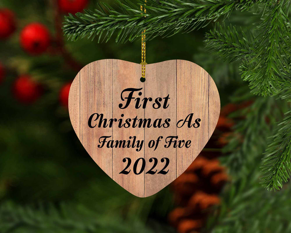 First Christmas As Family Of Five 2022 - Heart Ornament C