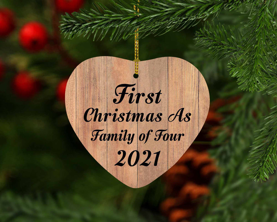 First Christmas As Family Of Four 2021 - Heart Ornament C