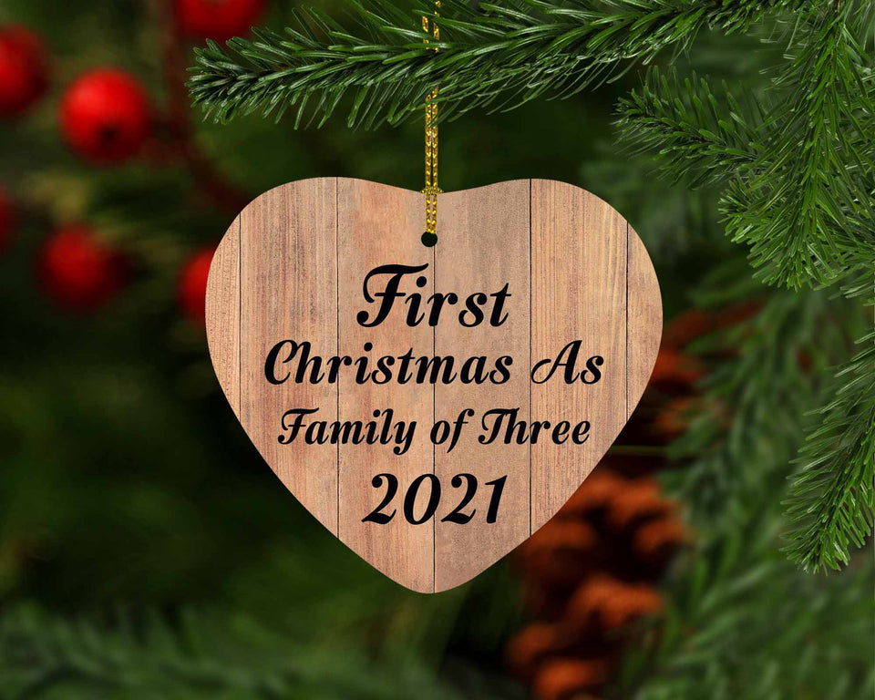 First Christmas As Family Of Three 2021 - Heart Ornament C
