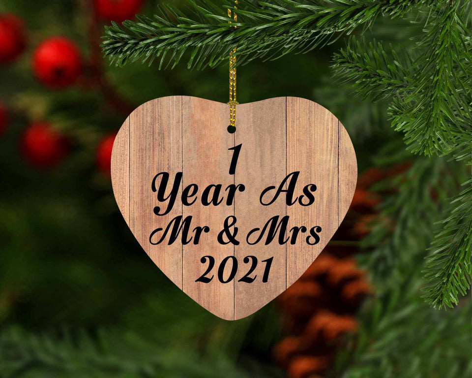 1 Year As Mr & Mrs 2021 - Heart Ornament C