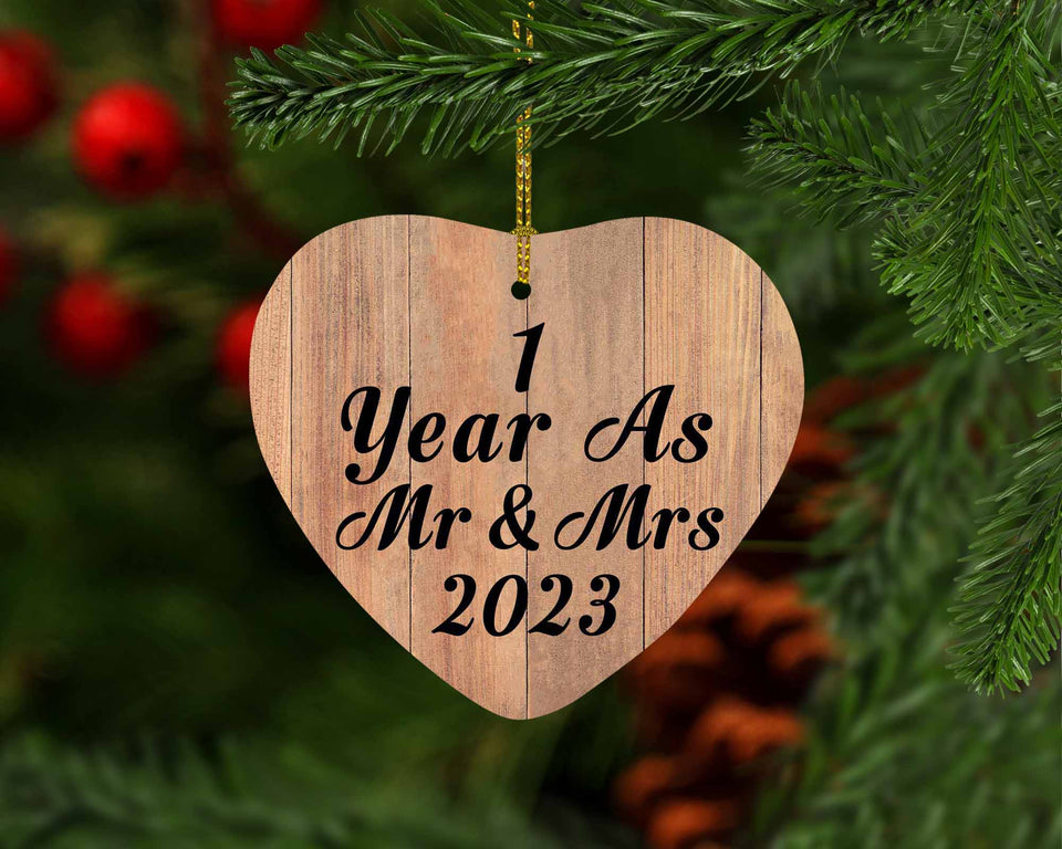 1 Year As Mr & Mrs 2023 - Heart Ornament C