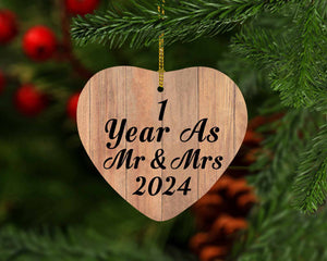 1 Year As Mr & Mrs 2024 - Heart Ornament C