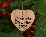 1 Year As Mr & Mrs 2024 - Heart Ornament C