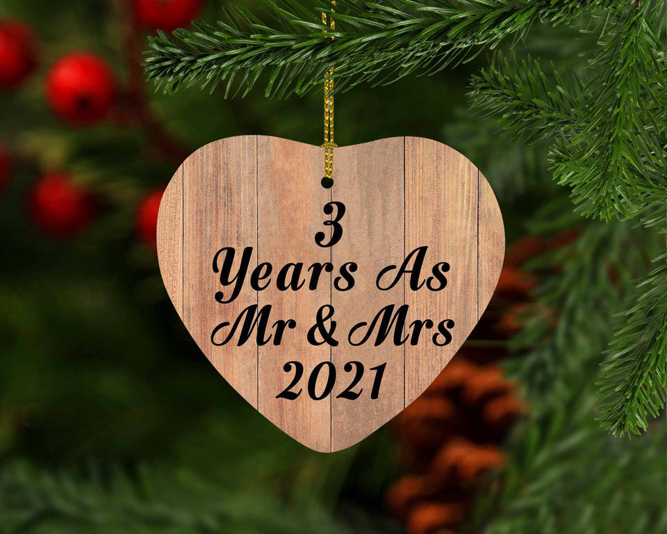 3 Years As Mr & Mrs 2021 - Heart Ornament C
