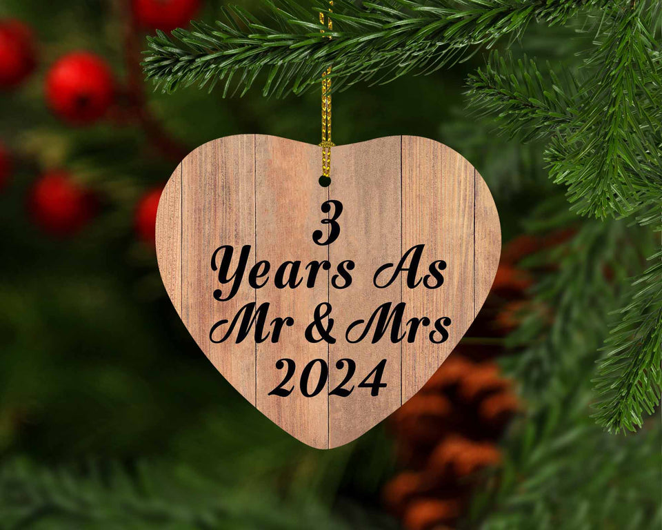 3 Years As Mr & Mrs 2024 - Heart Ornament C