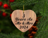 3 Years As Mr & Mrs 2024 - Heart Ornament C
