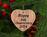 Happy 9th Anniversary 2024 - Heart Ornament C