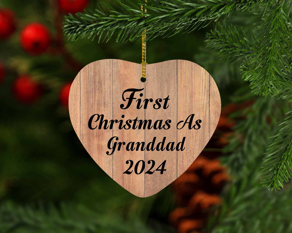 First Christmas As Granddad 2024 - Heart Ornament C
