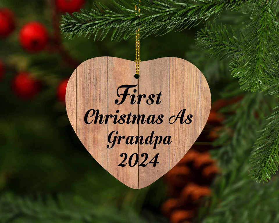 First Christmas As Grandpa 2024 - Heart Ornament C