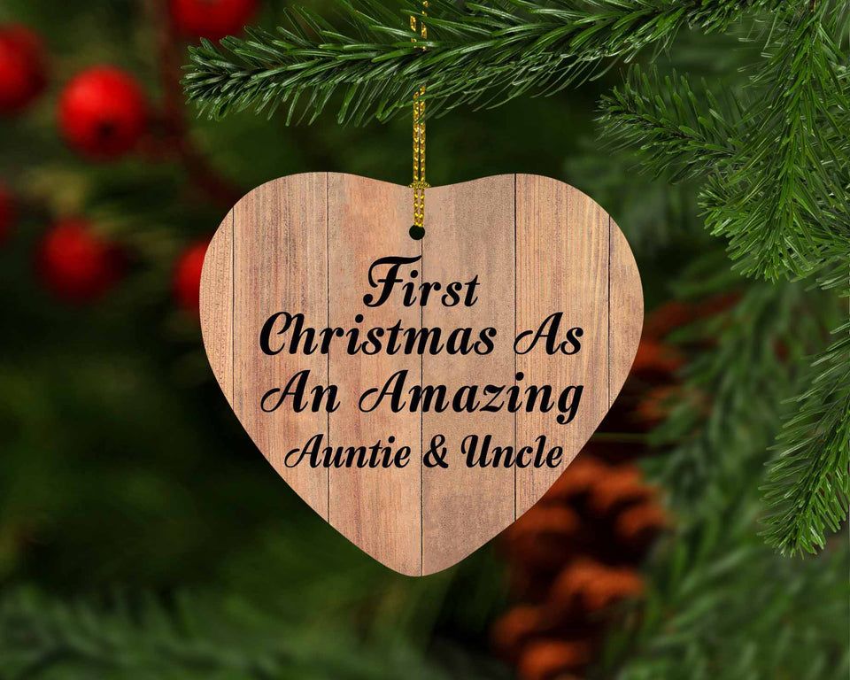 First Christmas As An Amazing Auntie & Uncle - Heart Ornament C