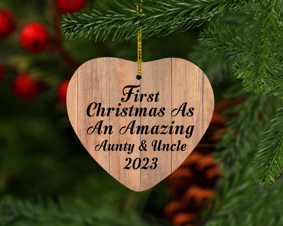 First Christmas As An Amazing Aunty & Uncle 2023 - Heart Ornament C