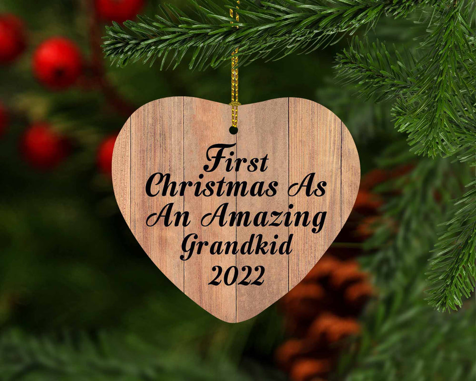 First Christmas As An Amazing Grandkid 2022 - Heart Ornament C