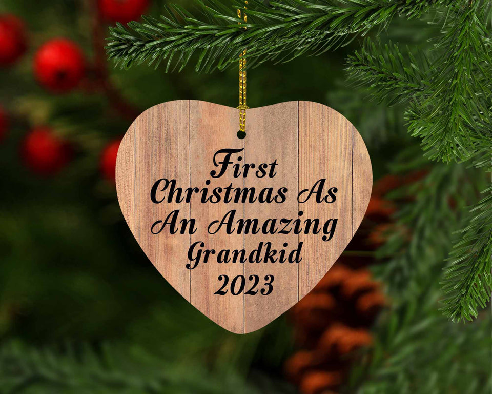 First Christmas As An Amazing Grandkid 2023 - Heart Ornament C