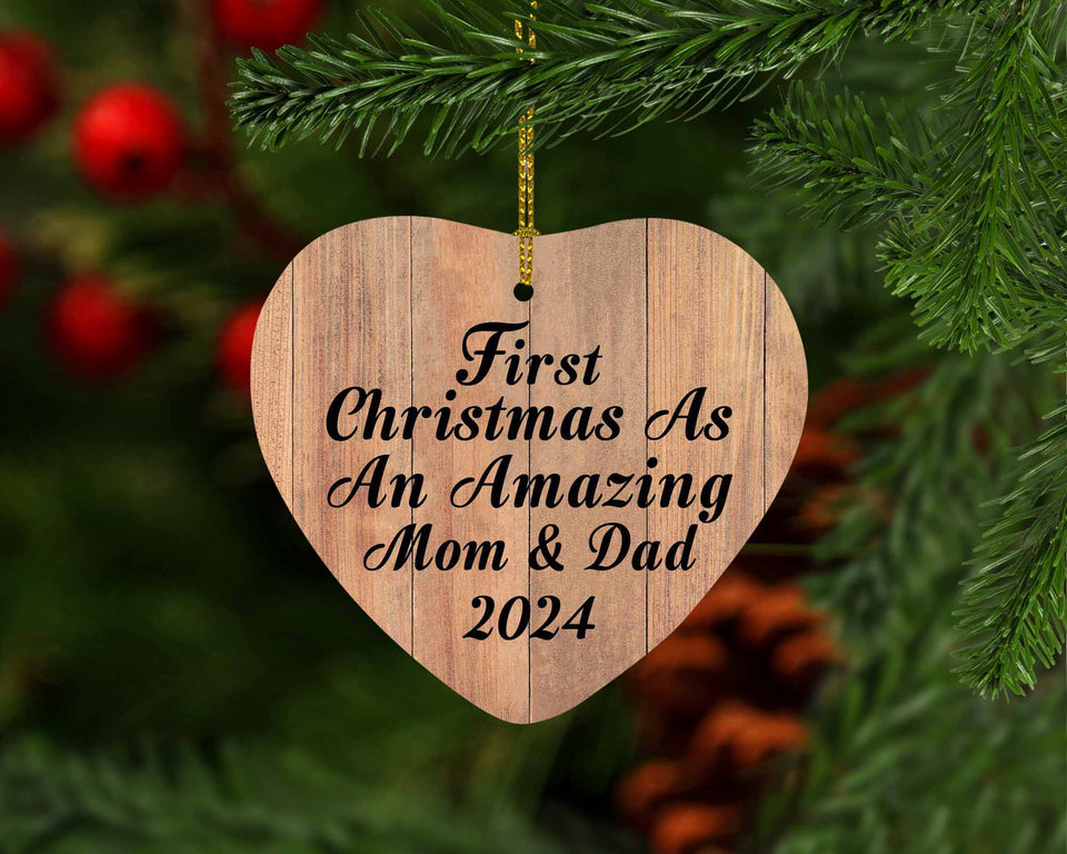 First Christmas As An Amazing Mom & Dad 2024 - Heart Ornament C