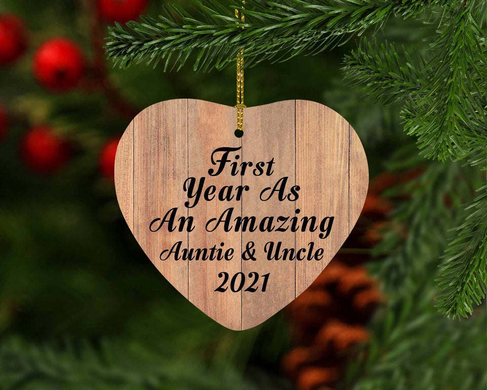 First Year As An Amazing Auntie & Uncle 2021 - Heart Ornament C