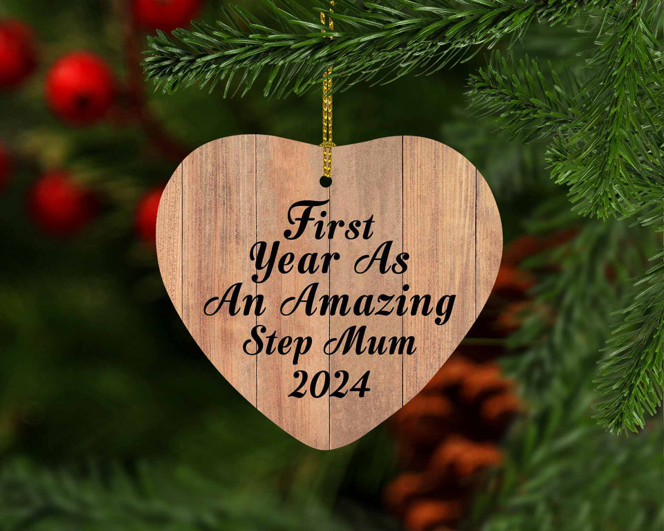 First Year As An Amazing Step Mum 2024 - Heart Ornament C