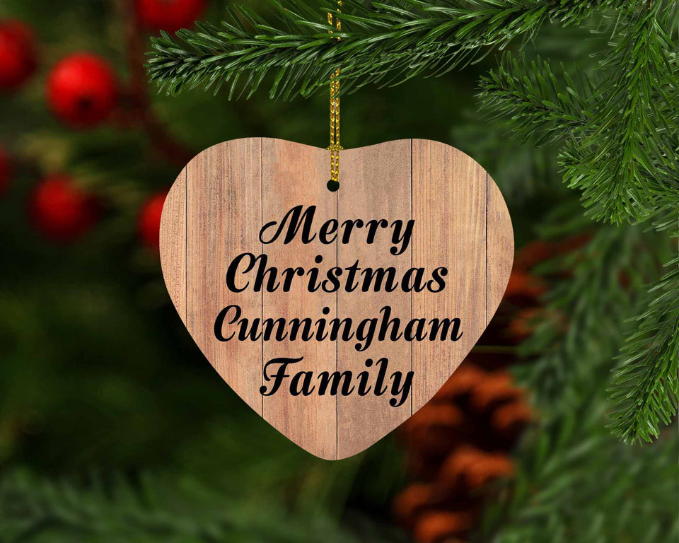 Merry Christmas Cunningham Family - Heart Ornament C