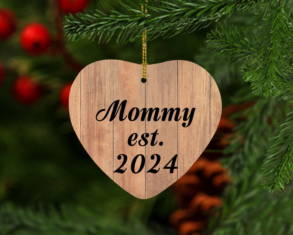 Mommy Established EST. 2024 - Heart Ornament C