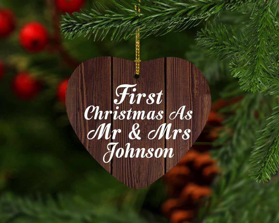 First Christmas As Mr & Mrs Johnson - Heart Ornament D