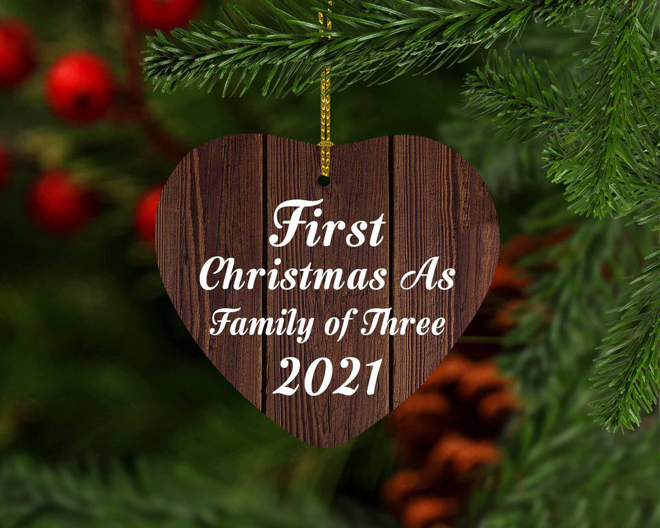 First Christmas As Family Of Three 2021 - Heart Ornament D