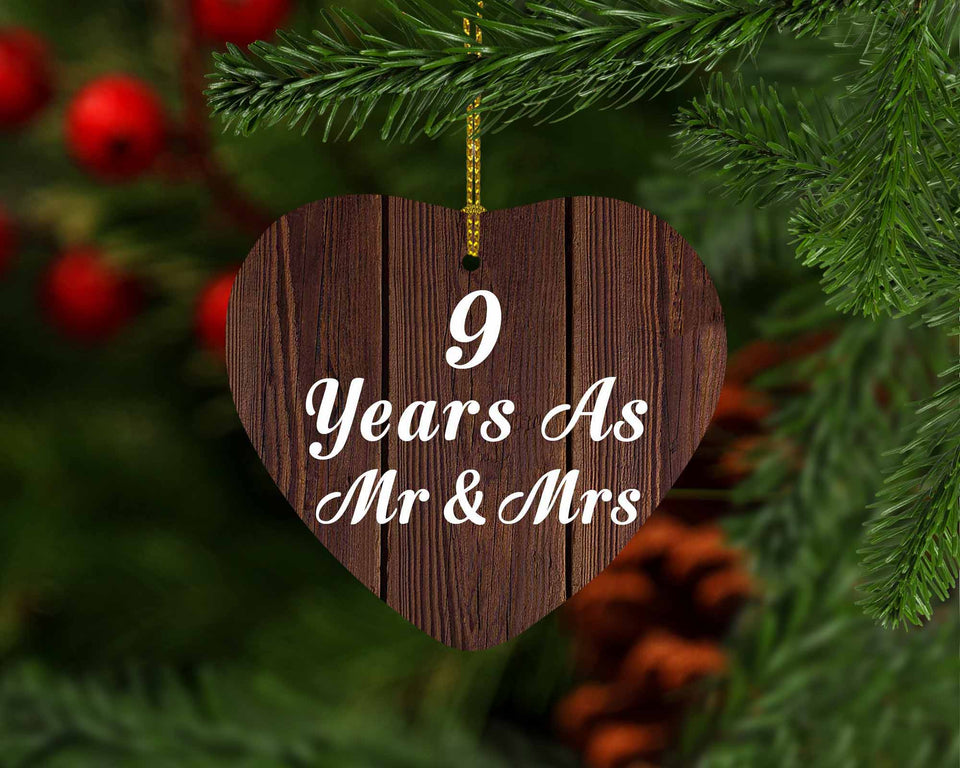 9th Anniversary 9 Years As Mr & Mrs - Heart Ornament D