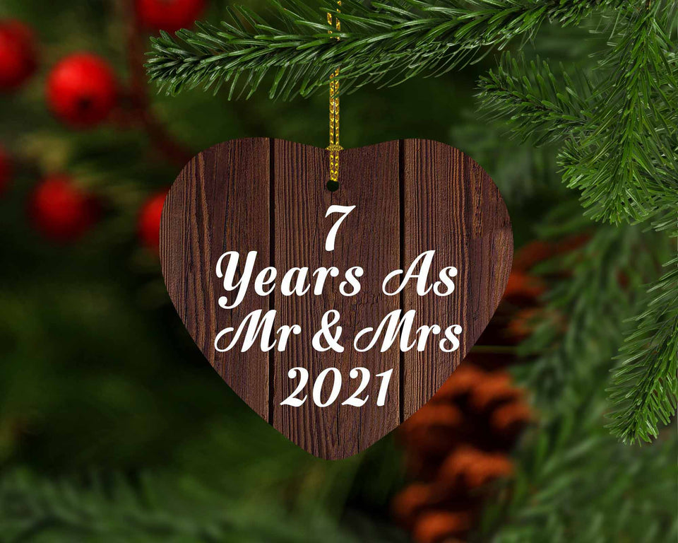 7th Anniversary 7 Years As Mr & Mrs 2021 - Heart Ornament D