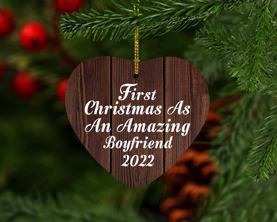 First Christmas As An Amazing Boyfriend 2022 - Heart Ornament D