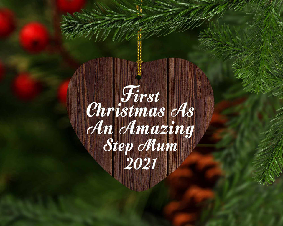 First Christmas As An Amazing Step Mum 2021 - Heart Ornament D