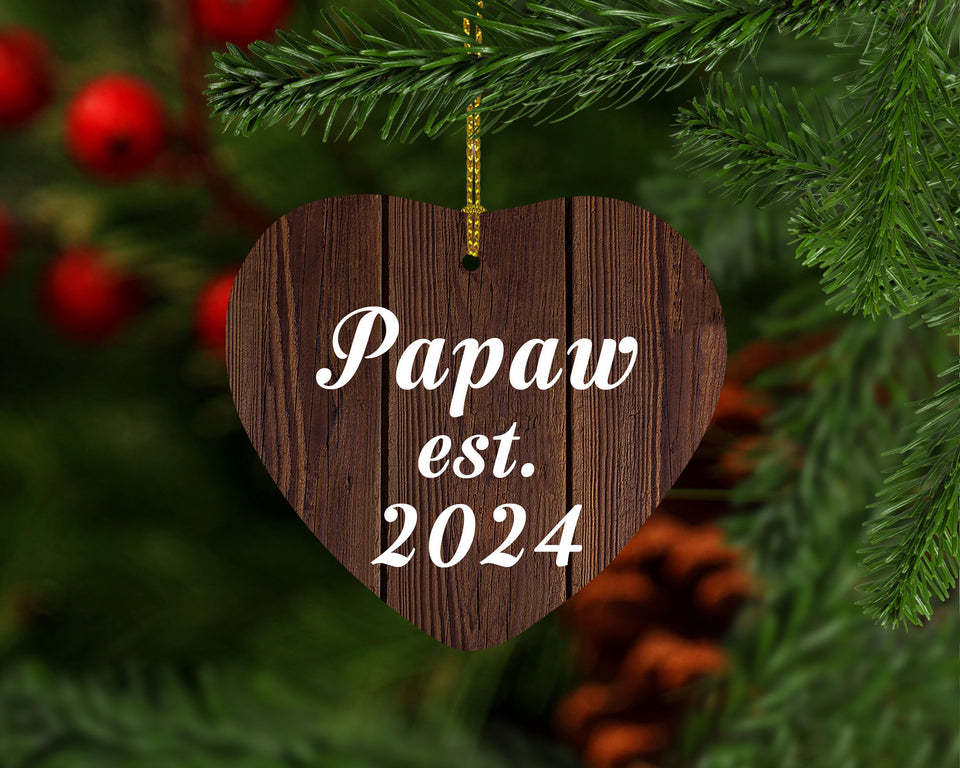 Papaw Established EST. 2024 - Heart Ornament D