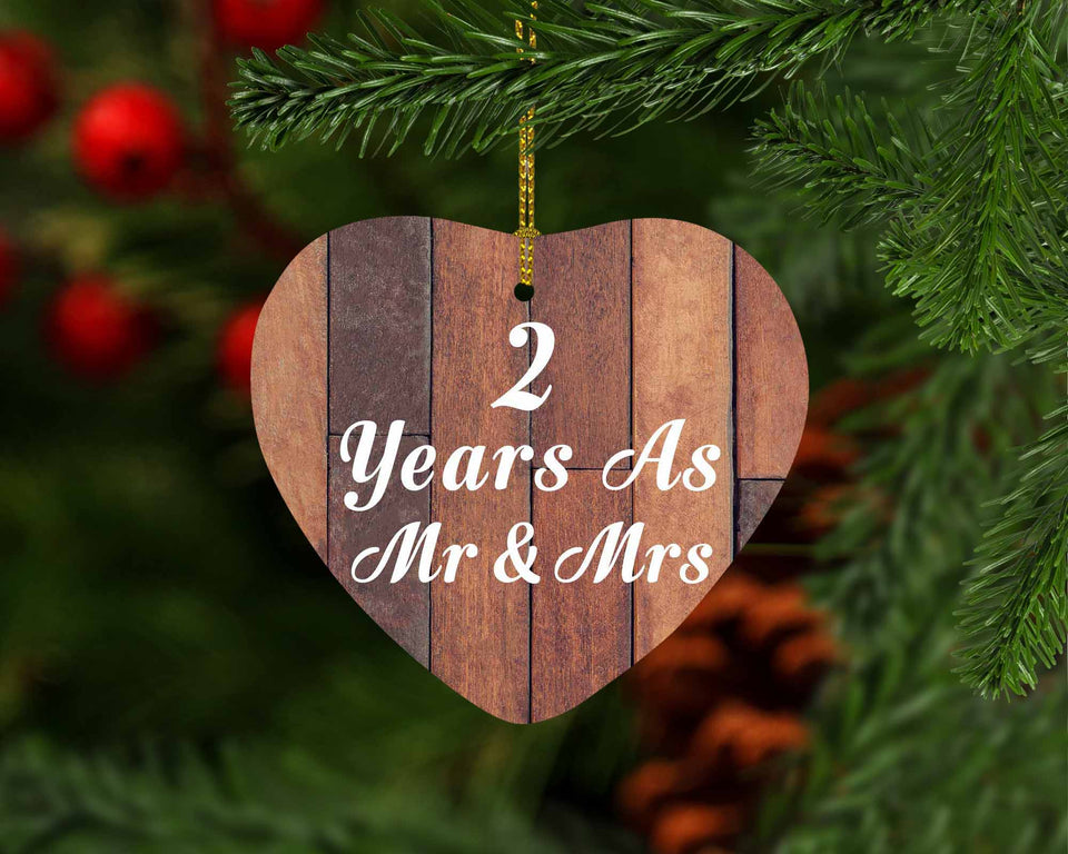2nd Anniversary 2 Years As Mr & Mrs - Heart Ornament E