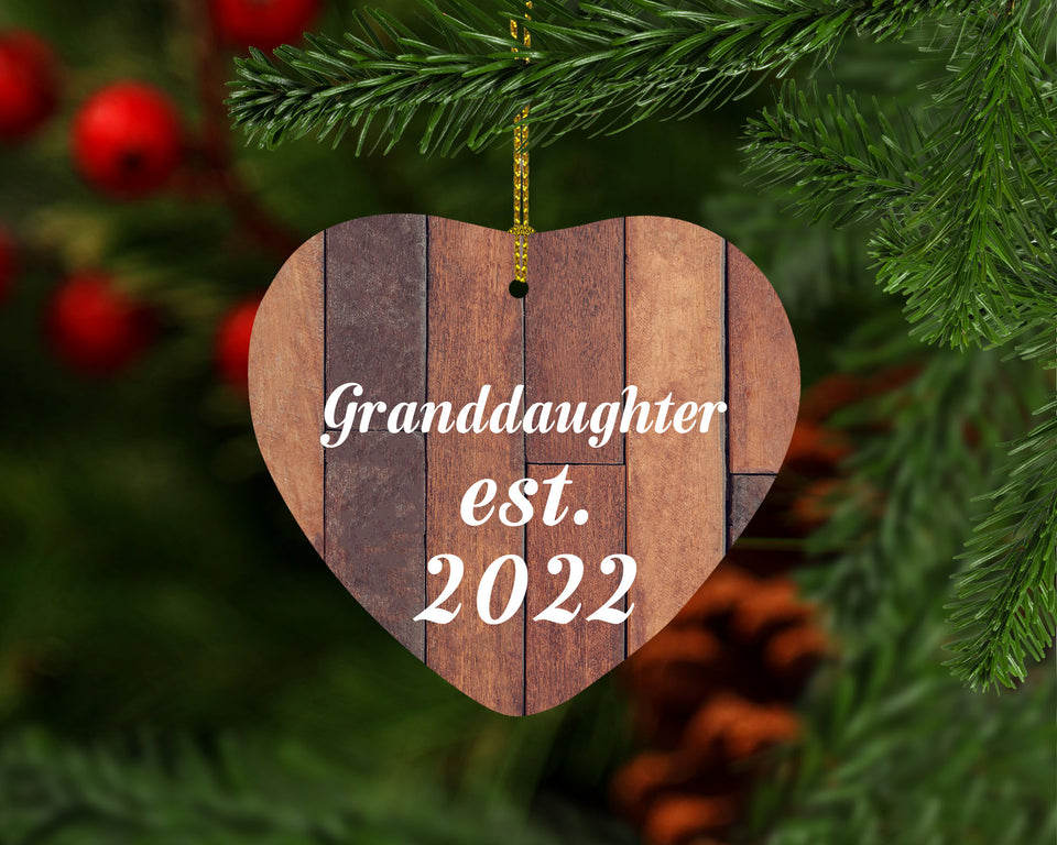 Granddaughter Established Est. 2022 - Heart Ornament E