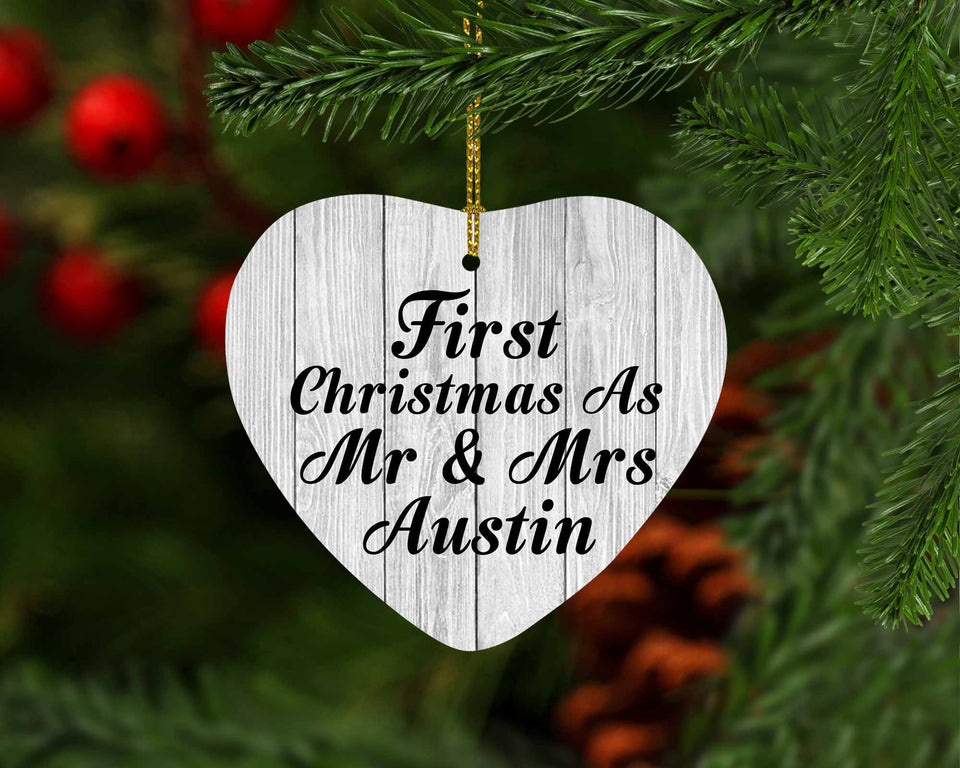 First Christmas As Mr & Mrs Austin - Heart Ornament F