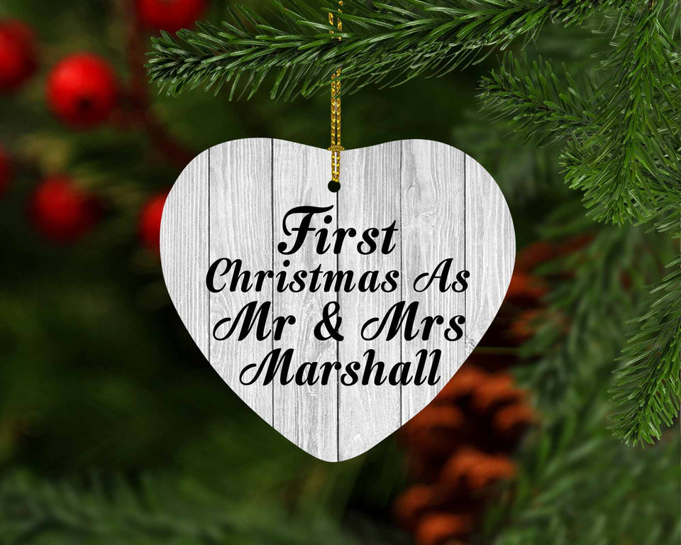 First Christmas As Mr & Mrs Marshall - Heart Ornament F