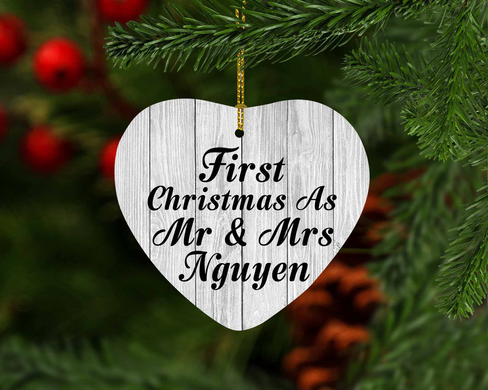 First Christmas As Mr & Mrs Nguyen - Heart Ornament F